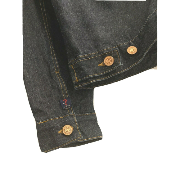 Guess Jean Jacket Dark Blue Denim RN# 62136 Style13885 Size L Art Design On Back - Picture 6 of 11